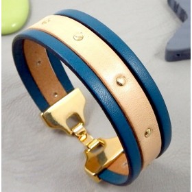 Kit tutoriel bracelet cuir clous naturel et outremer fermoir flashe or