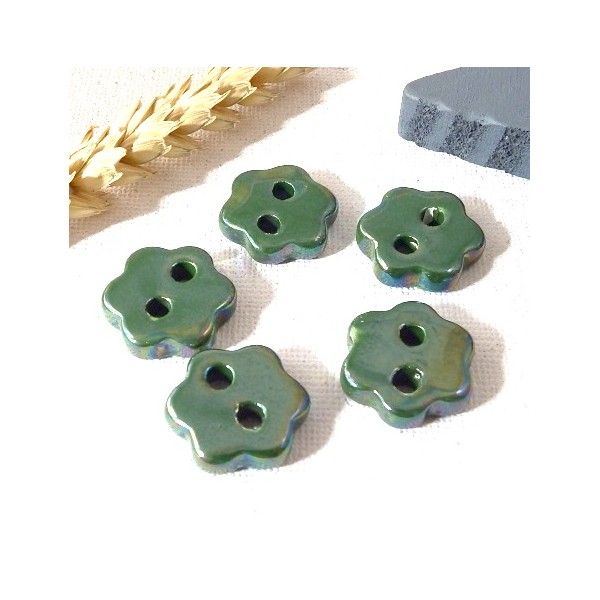 5 connecteurs ceramique passe cuir vert irise 20mm pour cuir 2mm