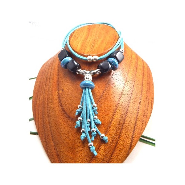 kit collier suedine turquoise et perles céramique