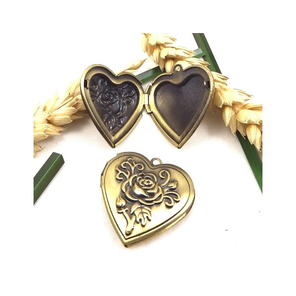pendentif coeur porte photo bronze antique 29mm