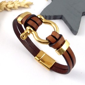 kit tutoriel bracelet cuir camel manille or