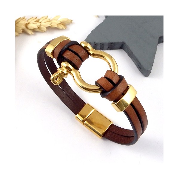 kit tutoriel bracelet cuir camel manille or
