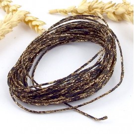 5 metres cordon coton cire noir et or paillete 1mm