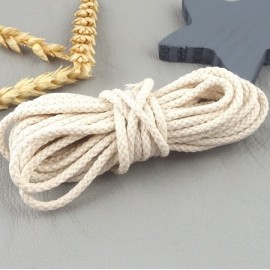 5 metres cordon coton tresse 3mm blanc casse