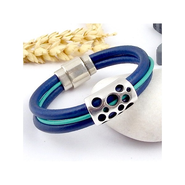 kit tutoriel bracelet cuir bleu vif et or