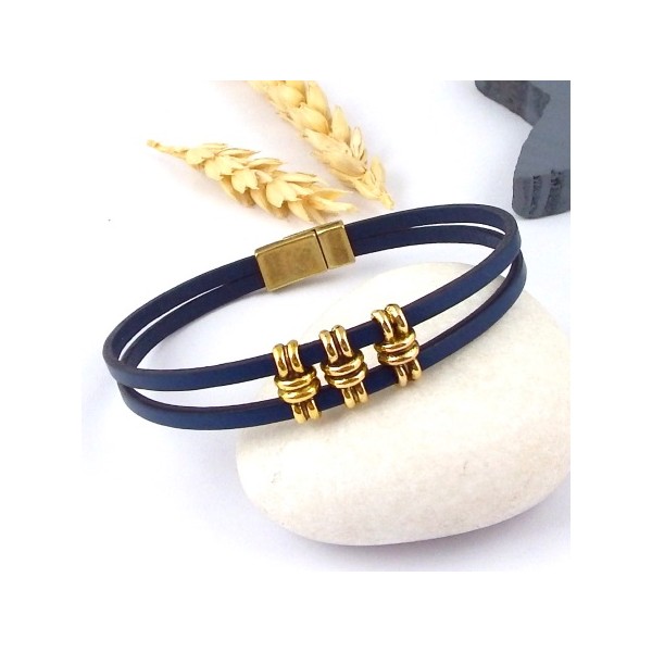 Kit bracelet cuir bleu outremer etoile metal argente 