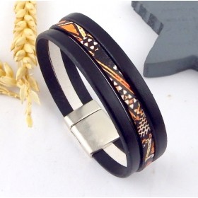 Kit tutoriel bracelet cuir noir et imprimé navajo