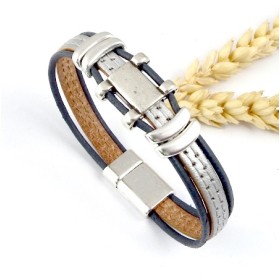 kit bracelet cuir 2 coutures argent et gris