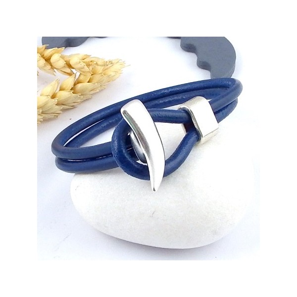 kit tutoriel bracelet cuir bleu vif double fermoir corne argent