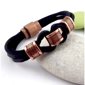 Kit tutoriel bracelet cuir nautique noir avec perles et fermoir magnetique bronze