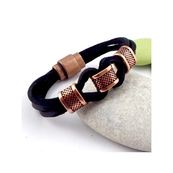 Kit tutoriel bracelet cuir nautique noir avec perles et fermoir magnetique bronze