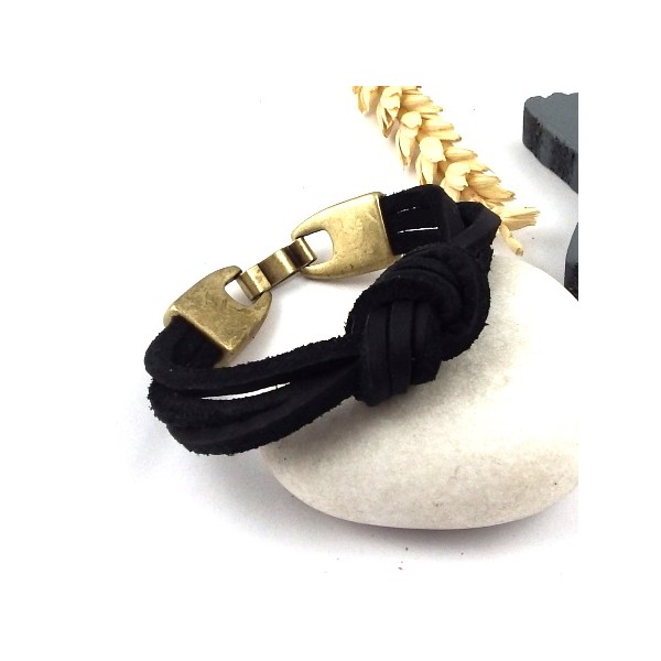 kit tutoriel bracelet cuir homme nautic noir fermoir clip bronze