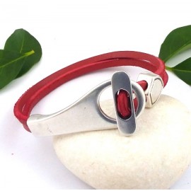 kit tutoriel bracelet cuir homme nautic rouge grand fermoir boucle argent