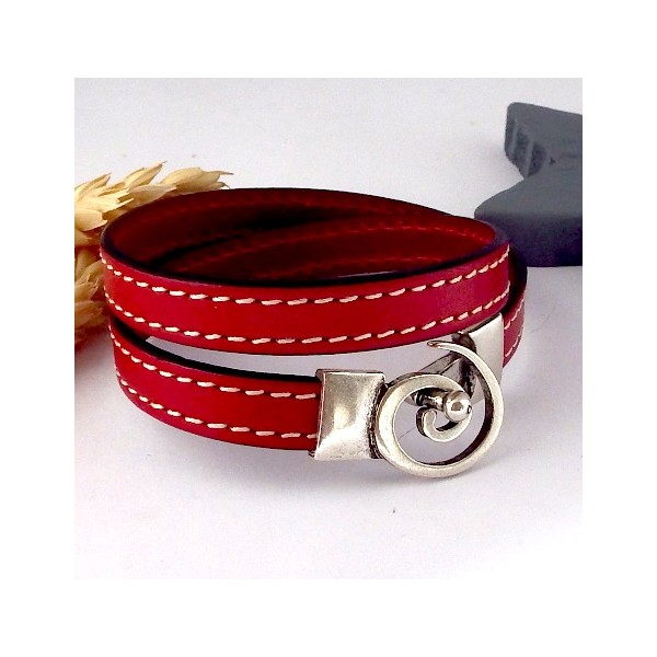 cuir plat 10mm couture rouge
