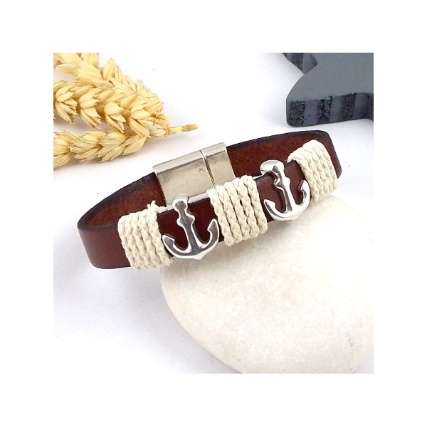 Cuir plat 10mm marron, modèle de bracelet nautique