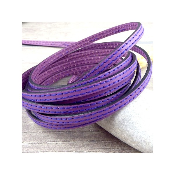 Exclu cuir plat 6mm mauve coutures violet