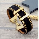 Kit bracelet cuir noir et or ethnique animal 20mm avec tutoriel