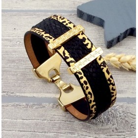 Kit bracelet cuir noir et or ethnique animal 20mm avec tutoriel