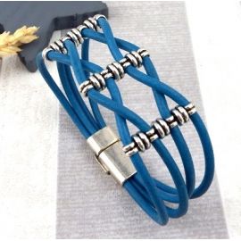 Kit bracelet cuir tresse turquoise et argent avec tutoriel