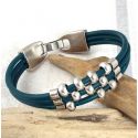 kit tutoriel bracelet cuir bleu petrole et argent boho chic