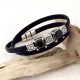 Bracelet cuir noir avec strass et perles argent