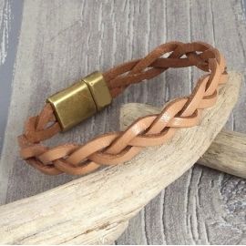 Kit bracelet cuir naturel tresse fermoir bronze