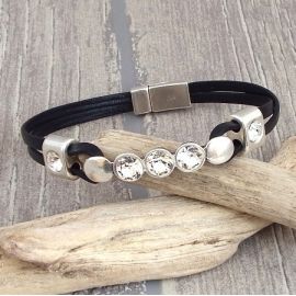 Kit tutoriel bracelet cuir noir cristal swarovski fermoir plaque argent
