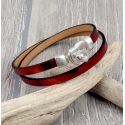 Kit bracelet cuir metallise rouge fermoir coeur