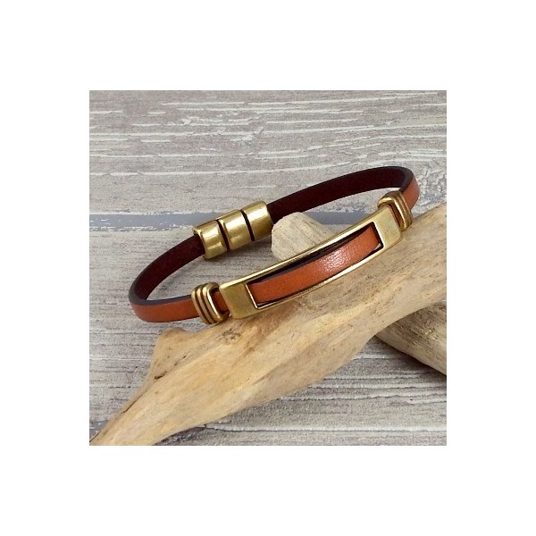 Kit bracelet cuir camel bronze