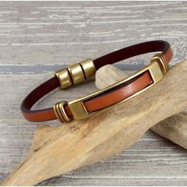 Kit bracelet cuir camel bronze