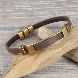 Kit bracelet cuir taupe et bronze