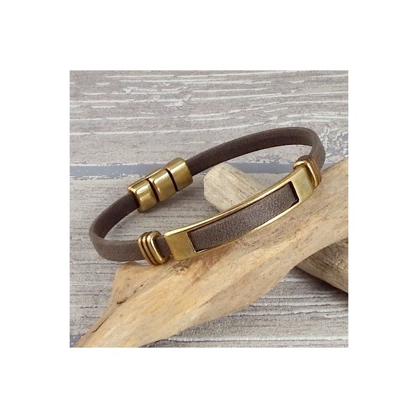 Kit bracelet cuir taupe et bronze