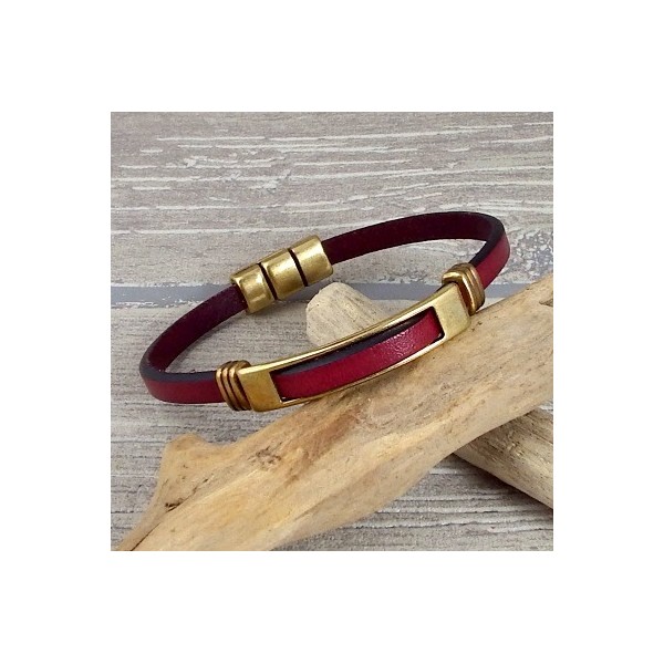 Kit bracelet cuir bordeaux et bronze