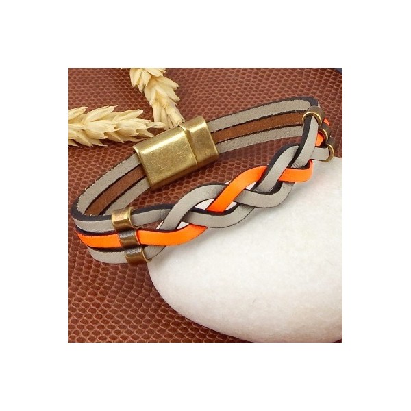 Kit tutoriel bracelet cuir mastic orange et bronze