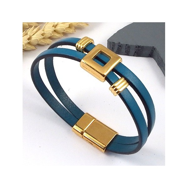 kit bracelet cuir turquoise et flashe or avec tutoriel