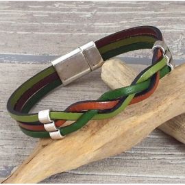 Kit tutoriel bracelet cuir tresse couleurs automne et argent
