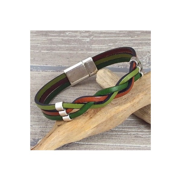 Kit tutoriel bracelet cuir tresse couleurs automne et argent