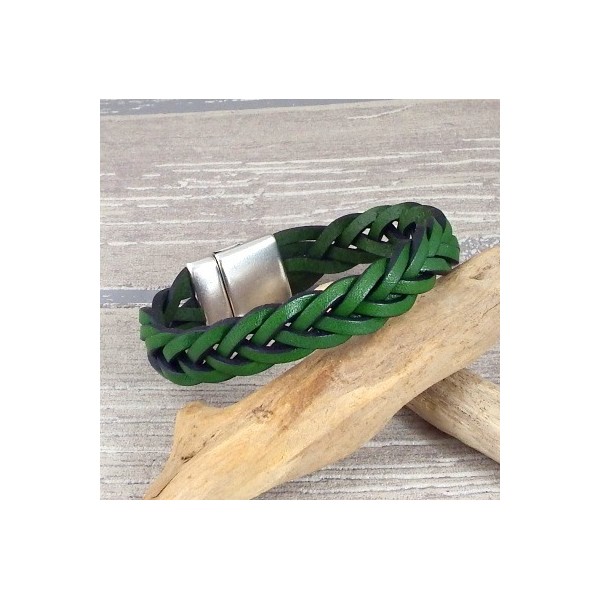 Kit bracelet cuir naturel tresse fermoir bronze