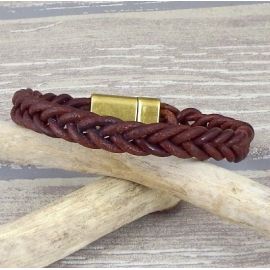 Kit bracelet cuir homme marron tresse fermoir bronze
