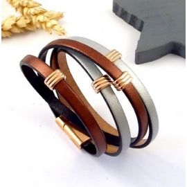 kit bracelet cuir tous metals perles et fermoir or rose
