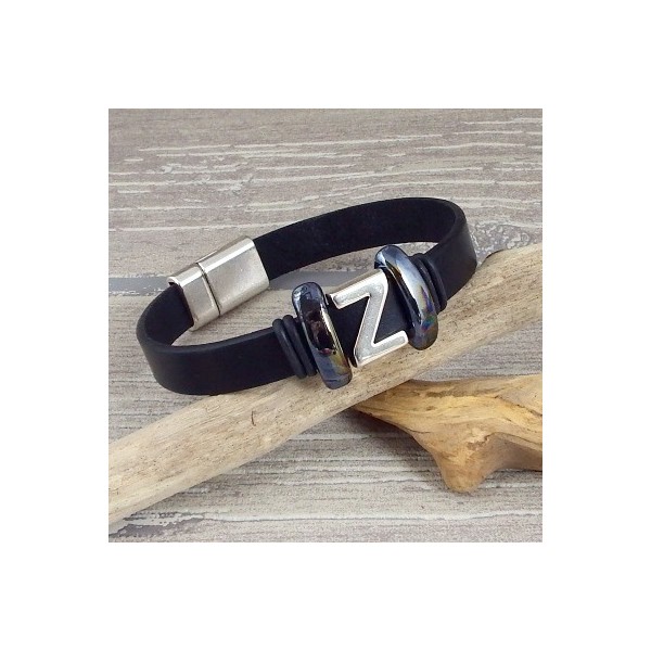 Kit tutoriel bracelet cuir unisexe noir avec initiale