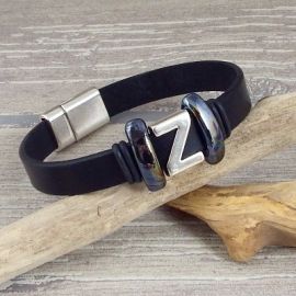 Kit tutoriel bracelet cuir unisexe noir avec initiale