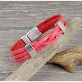 Kit tutoriel bracelet cuir tresse blanc avec perles et fermoir magnetique bronze