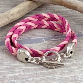 Kit bracelet tresse deux rose suedine fermoir toogle argent