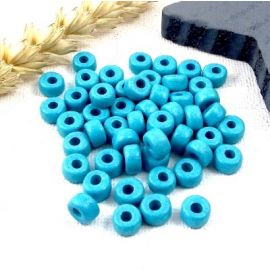 50 perles rondes ceramique artisanale turquoise mat pour cuir 2mm