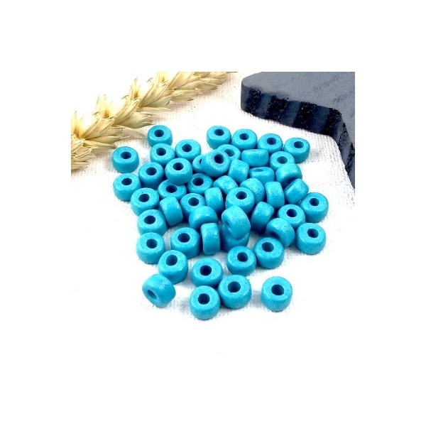 50 perles rondes ceramique artisanale turquoise mat pour cuir 2mm