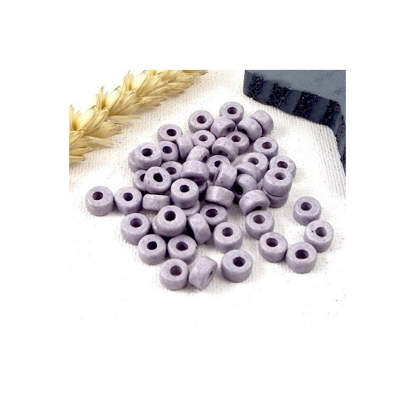 50 perles rondes ceramique artisanale gris clair mat pour cuir 2mm