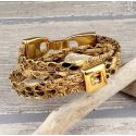 Kit tutoriel bracelet cuir simili double reptile avec passant or