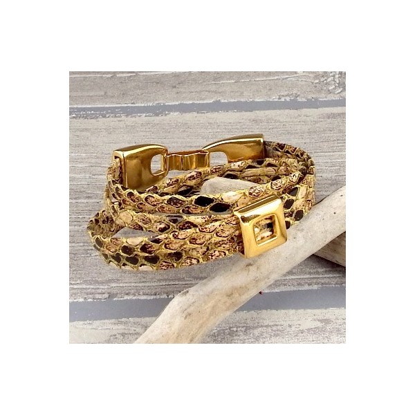 Kit tutoriel bracelet cuir simili double reptile avec passant or