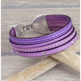Kit bracelet cuir manchette tout en mauve